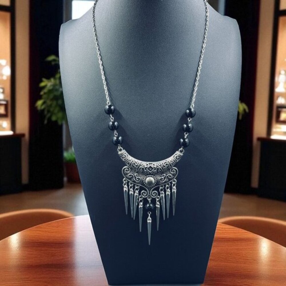 Boho Tribal Spike Pendant Necklace Gypsy Gothic Festival Jewelry Statement Piece